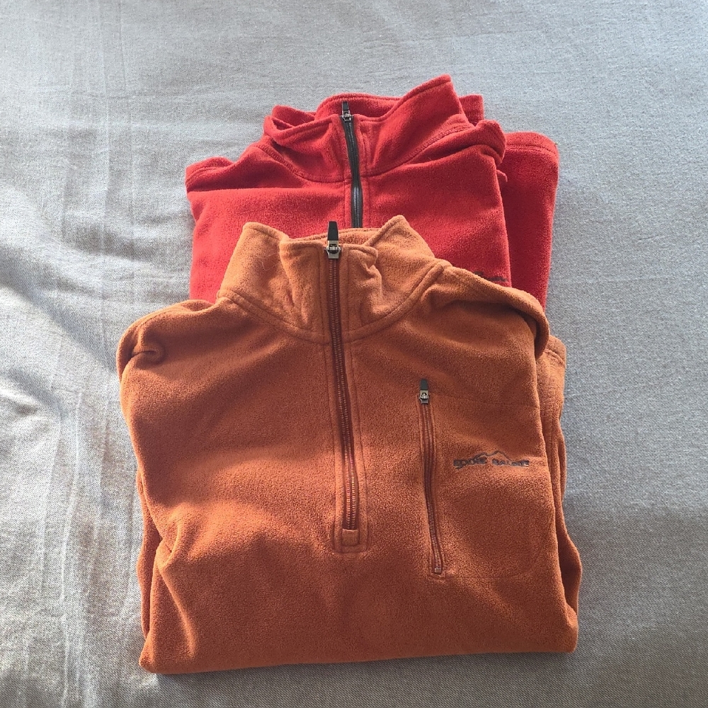 Eddie Bauer Burnt Orange and Rust Orange Half-Zip Fleece Pullovers